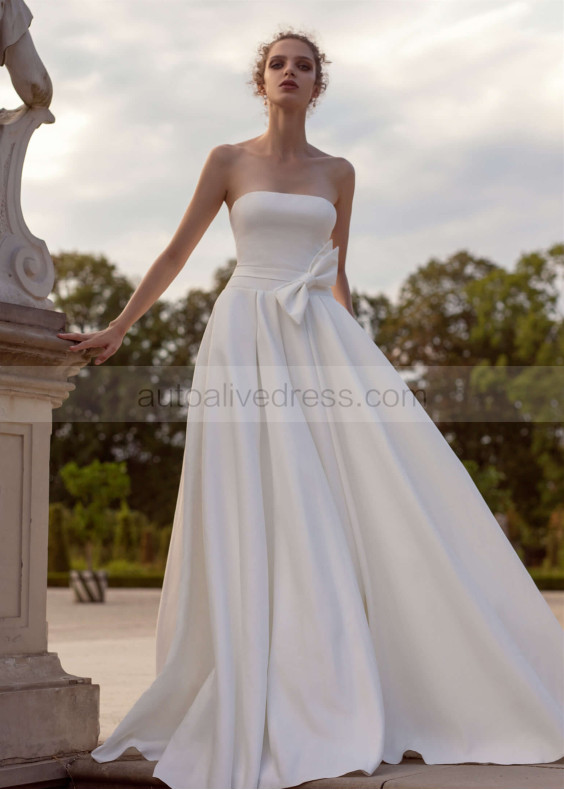Strapless Ivory Satin Wedding Dress With Pockets